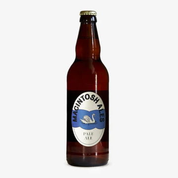 A brown glass 500ml bottle of Macintosh Ales Pale Ale beer.